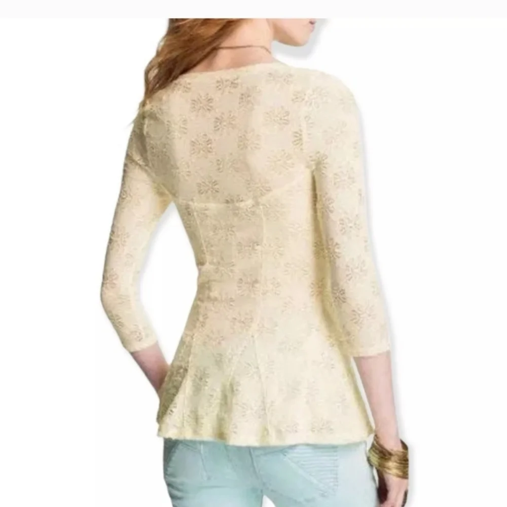Free People Penelope Lace Peplum Top Cream Ivory Small Boho Romantic